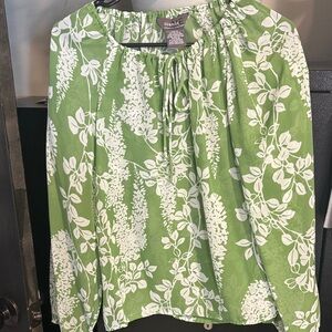 George Green and White Floral Peasant Blouse